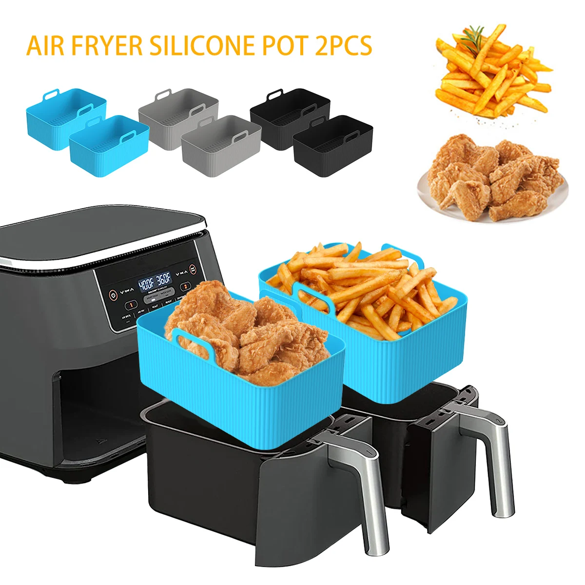 Kitchen Oven Baking Pans - 2Pcs Air FryerซิลิโคนสําหรับNinja Dual Air Fryerอุปกรณ์เสริมReusable