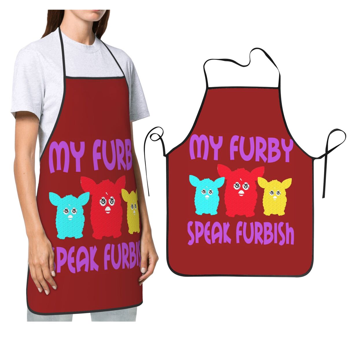 Kitchen Nightmares Baking - ผ้ากันเปื้อนลายการ์ตูนนาร์เทิร์มเฟอร์บี้หุ่นยนต์สำหรับทำอาหาร อบขนม ผ้ากันเปื้อนแบบไม่มีแขนสำหรับทำความสะอาดในครัว