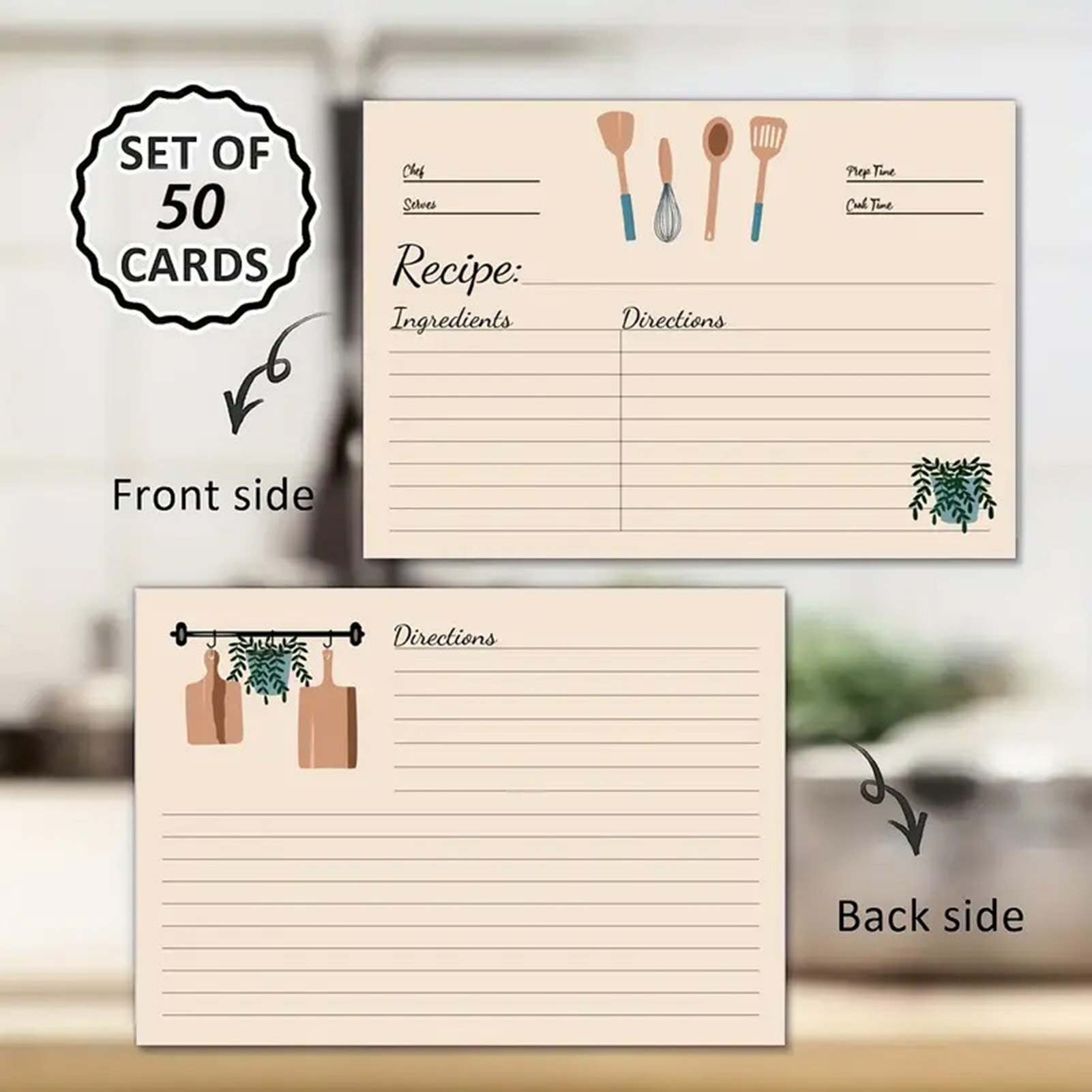 Kitchen Baking Sheet Organizer - การ์ดสูตรอาหาร 50 แผ่นสำหรับแฟ้มเก็บเอกสารในครัว ทำอาหาร อบขนม รายการซื้อของ