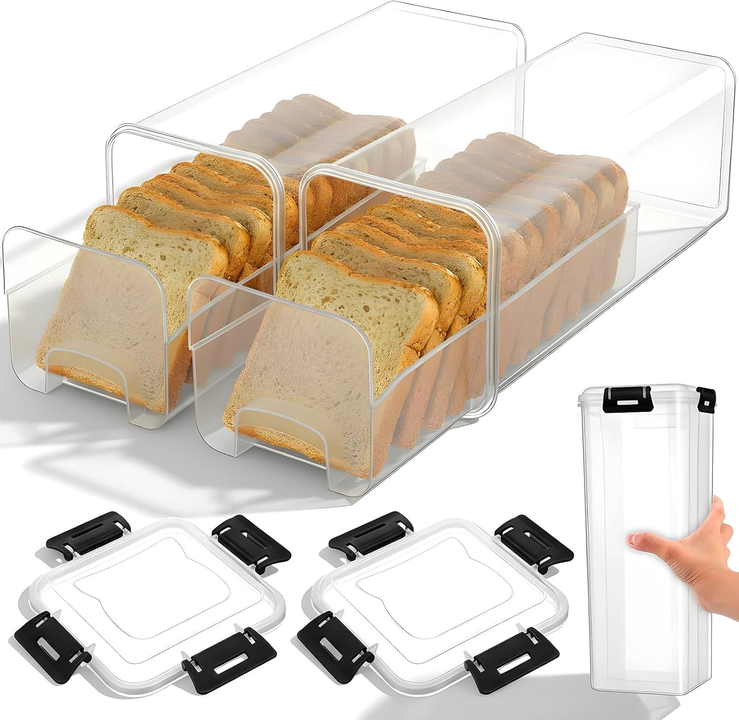 Kitchen Baking Trays - กล่องเก็บขนมปังพร้อมฝาปิดกันอากาศ กล่องพลาสติกใสสำหรับเก็บขนมปังพร้อมถาดลิ้นชักสำหรับแซนด์วิชและขนมปังก้อน กล่องเก็บขนมปังใส