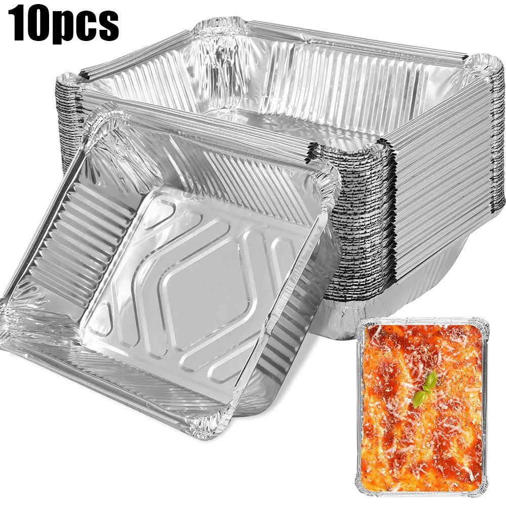 Kitchen Oven Baking Pans - 10PCS อลูมิเนียมฟอยล์ทิ้งภาชนะเก็บอาหารเตาอบ Baking PAN ครัวทําอาหารสแควร์อลูมิเนียมฟอยล์ถาดเครื่องมือห้องครัว