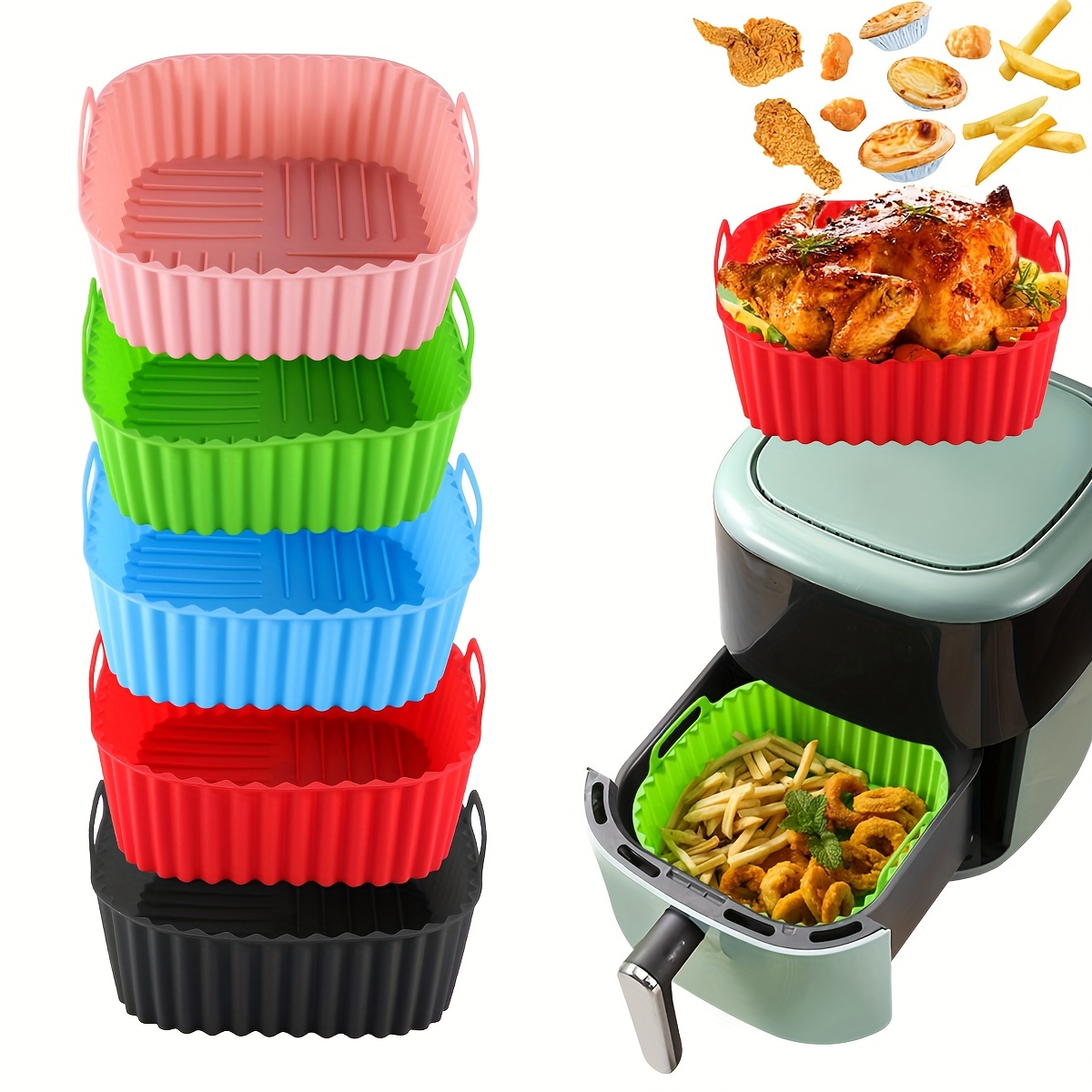 Kitchen Baking Gadgets - ซับหม้อทอดอากาศซิลิโคนทรงสี่เหลี่ยม 1 แบบใช้ซ้ําได้และสามารถใช้ซ้ําได้สําหรับทําความสะอาดเครื่องล้างจาน เตาอบ อุปกรณ์อบขนม และอุปกรณ์ครัว