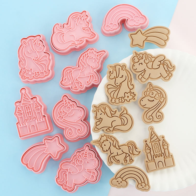 Kitchen Baking Cookies - ชุดตัดคุกกี้ยูนิคอร์น 8 ชิ้น แม่พิมพ์อบขนมธีมยูนิคอร์น ปราสาทสายรุ้ง สำหรับงานวันเกิดเด็กผู้หญิง