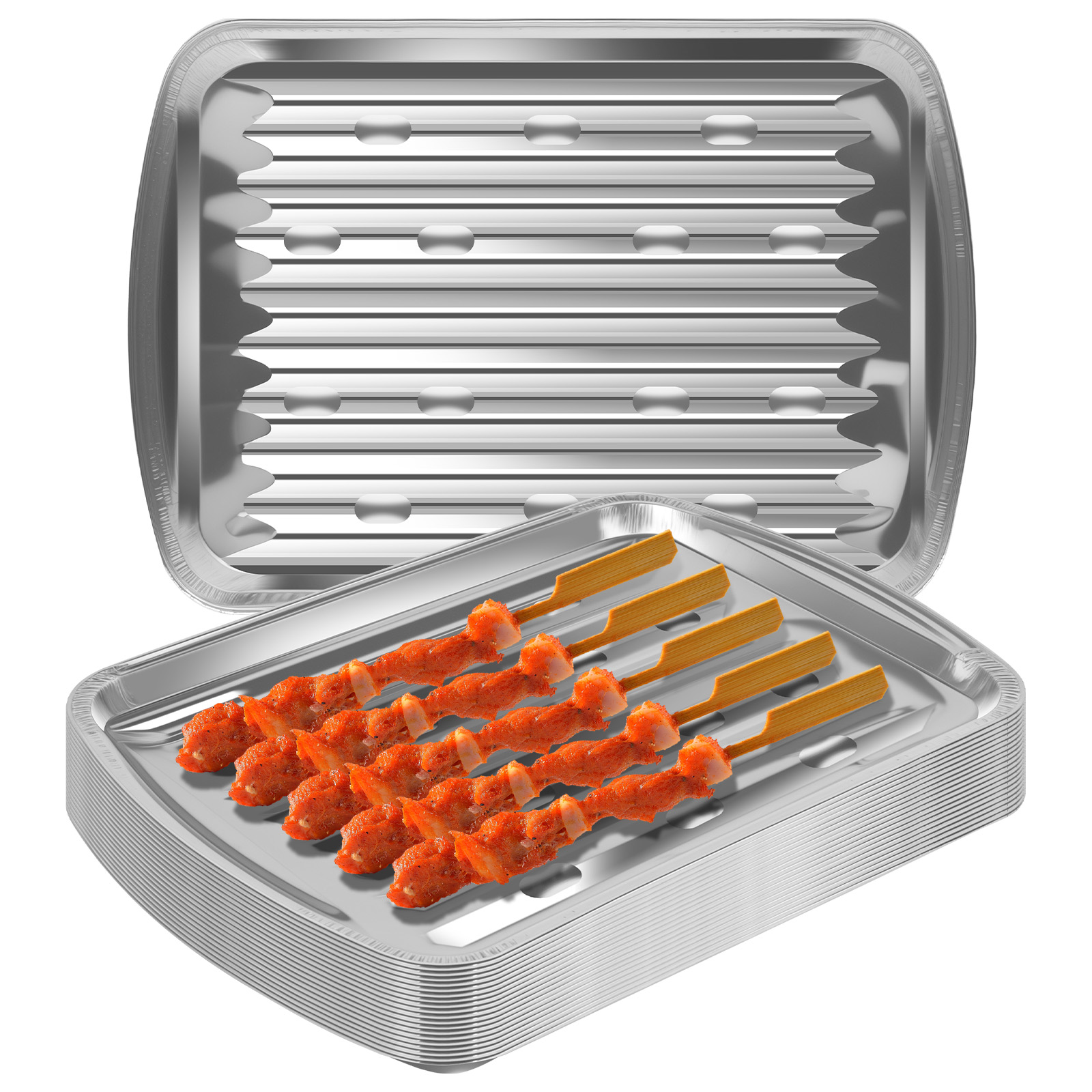 Kitchen Baking Trays - ถาดฟอยล์อลูมิเนียม ถาดอบแบบไม่ติดกระทะ เกรดอาหาร สำหรับปิ้งย่างกลางแจ้ง แคมป์ปิ้ง ปิ้งย่างปิกนิก