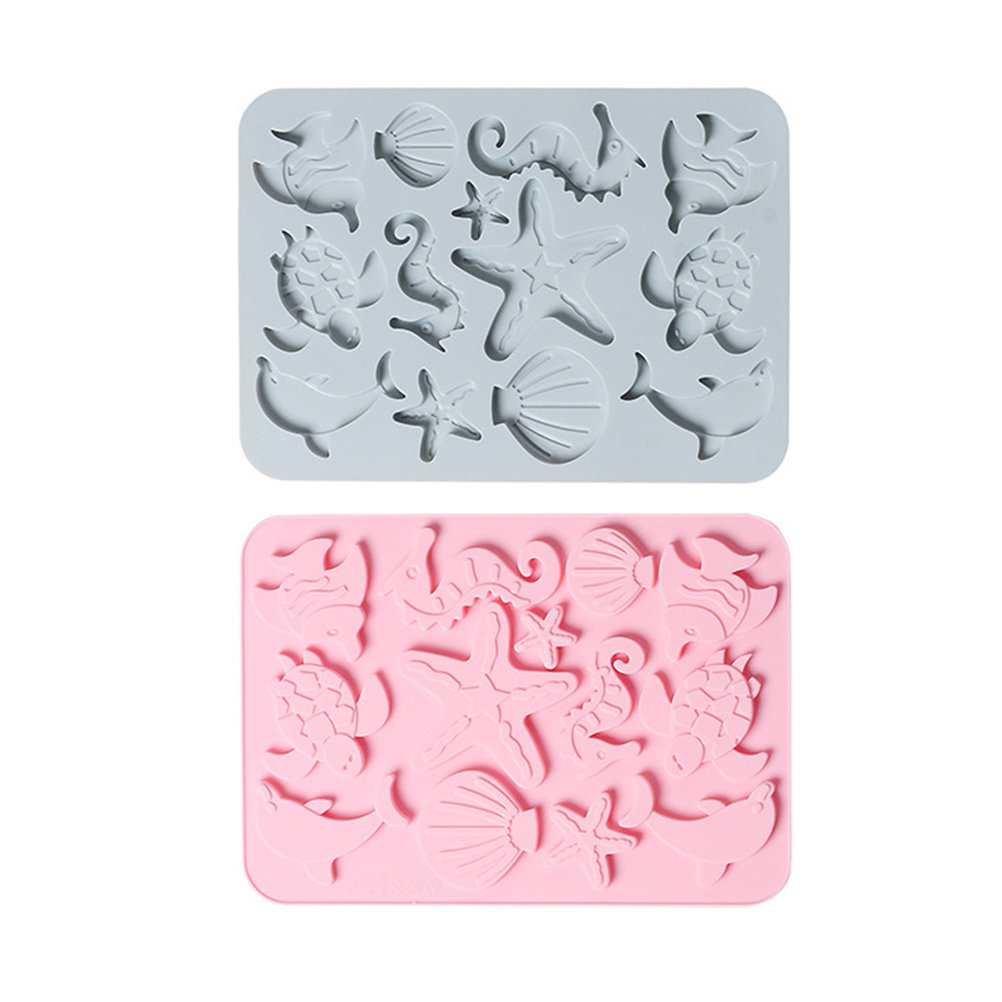 Kitchen Baking Gadgets - แม่พิมพ์ซิลิโคนรูปสัตว์ทะเล 2 ชิ้น ปลอดภัยสำหรับอาหาร ดีไซน์สร้างสรรค์ สำหรับทำเค้ก