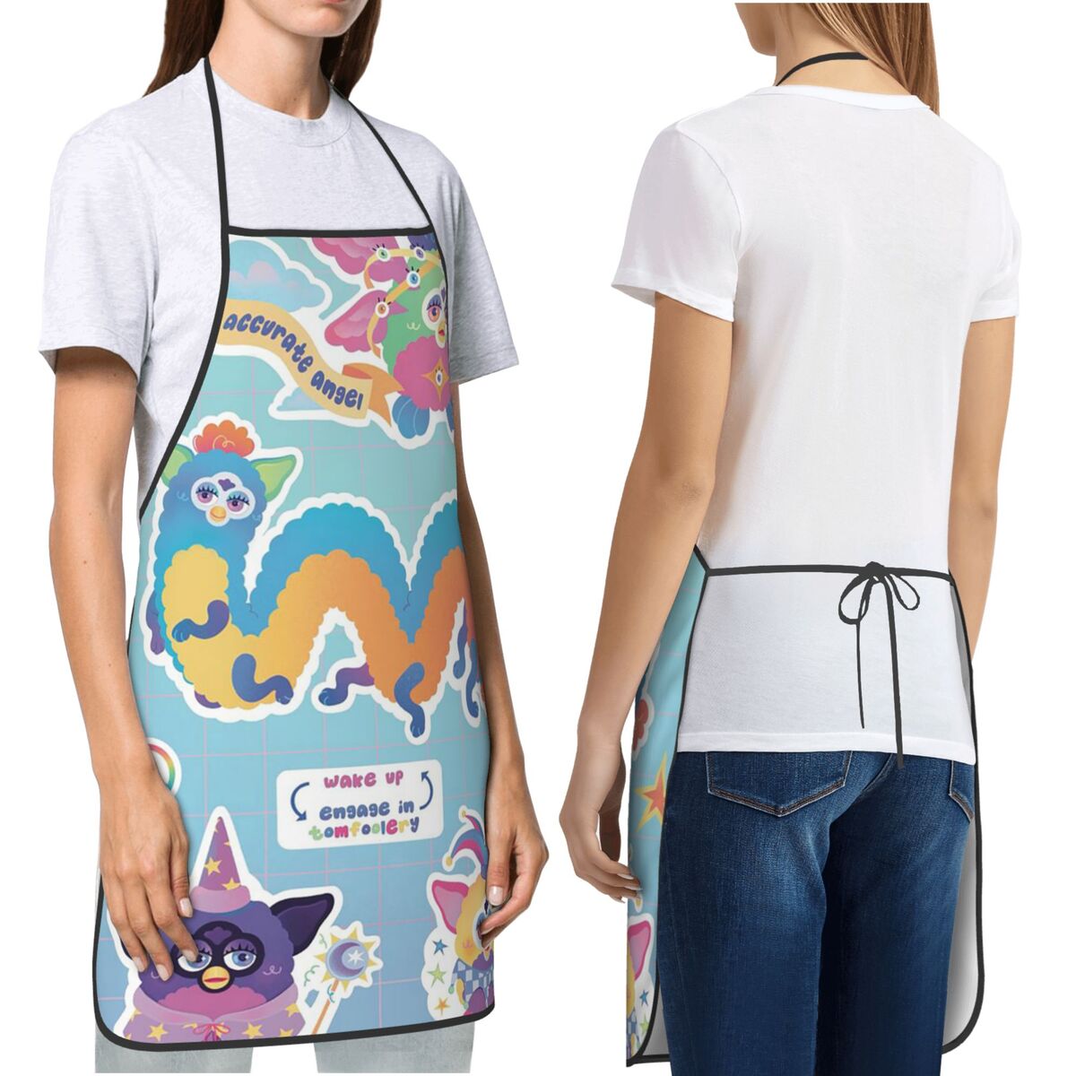 Kitchen Nightmares Baking - ผ้ากันเปื้อนการ์ตูนฟูร์บี้ลายฝันร้าย สำหรับเชฟทำอาหาร อบขนม ผ้ากันเปื้อนแบบไม่มีแขน สำหรับทำความสะอาดครัว เหมาะสำหรับผู้หญิง