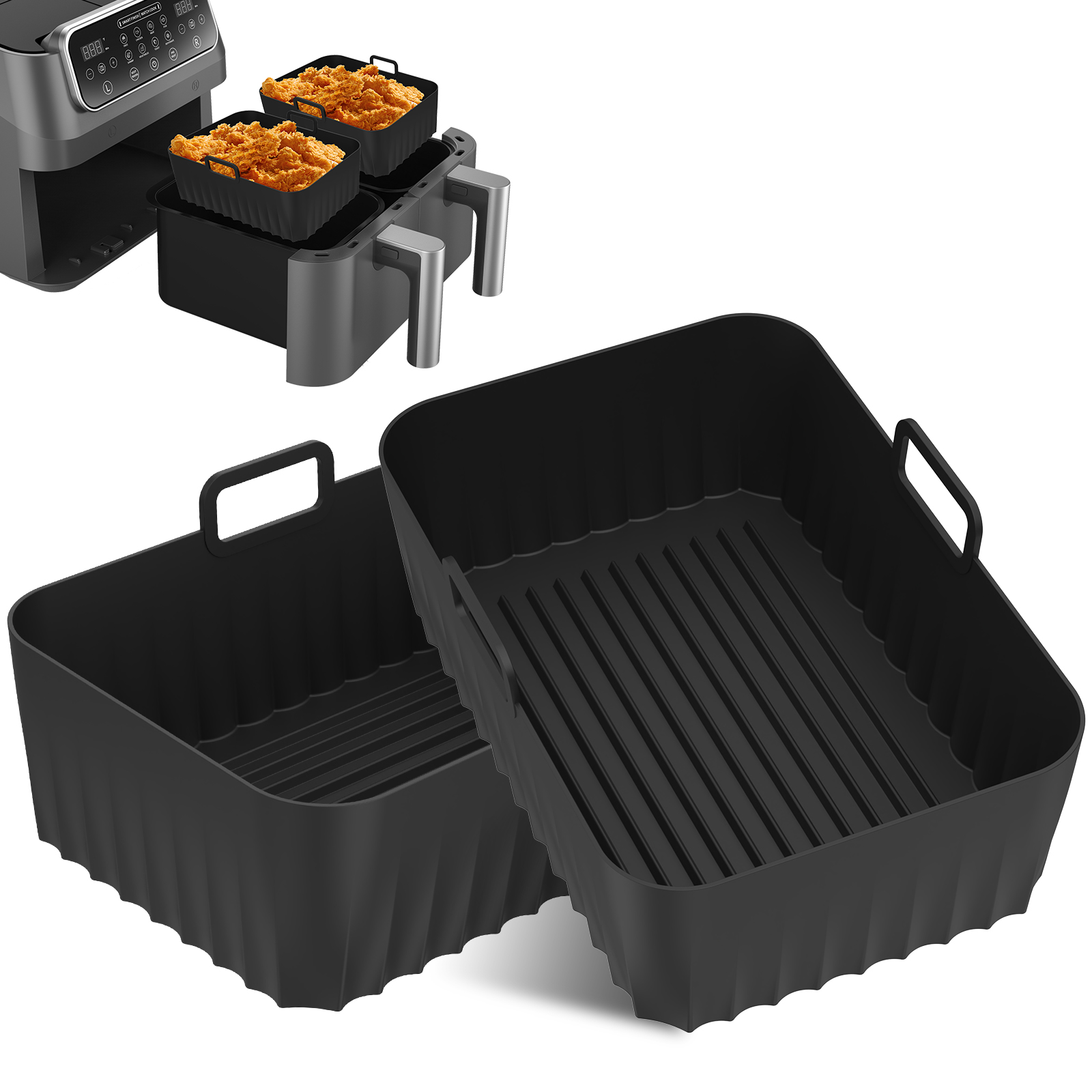 Kitchen Oven Baking Pans - ตะกร้าซิลิโคนสำหรับหม้อทอดไร้น้ำมันแบบใช้ซ้ำได้ แผ่นรองกันติด ทนความร้อน ถาดอบสำหรับหม้อทอดไร้น้ำมันและเตาอบ อุปกรณ์ซิลิโคนสำหรับหม้อทอดไร้น้ำมันในครัว