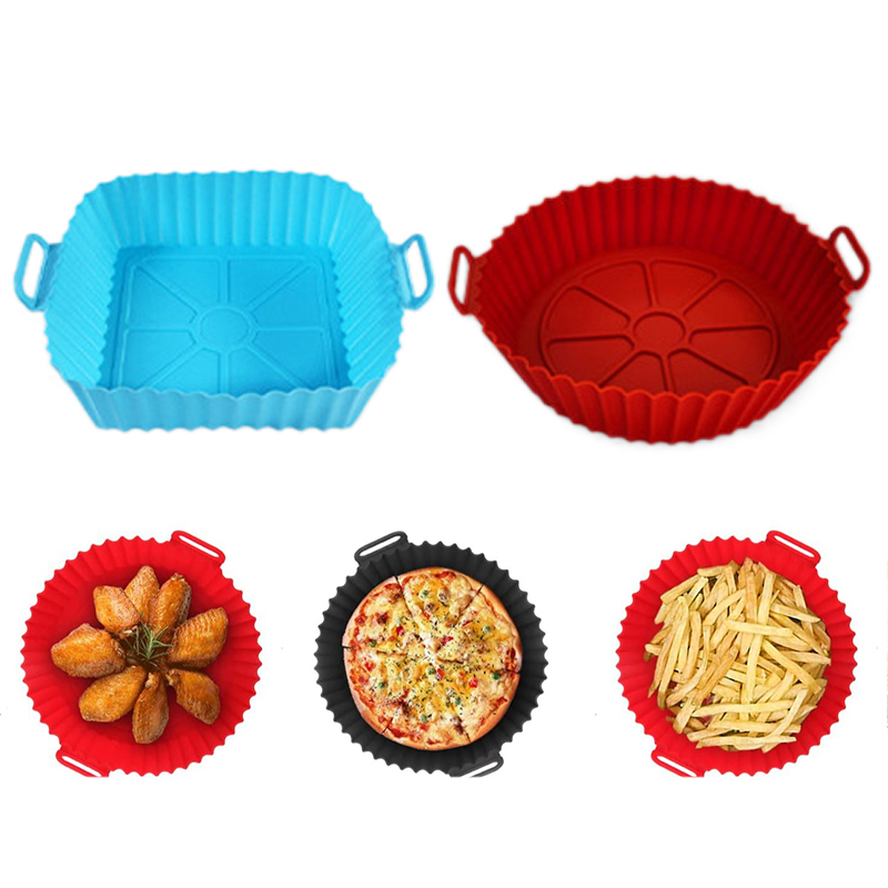 Kitchen Baking Trays - แม่พิมพ์ซิลิโคนสำหรับทอดอาหาร ถาดซิลิโคนสำหรับหม้อทอดไร้น้ำมัน ถาดอบแบบใช้ซ้ำได้ ถาดอบพิซซ่าแบบไม่ติดกระทะ อุปกรณ์ครัวสำหรับเตาอบ TMZ