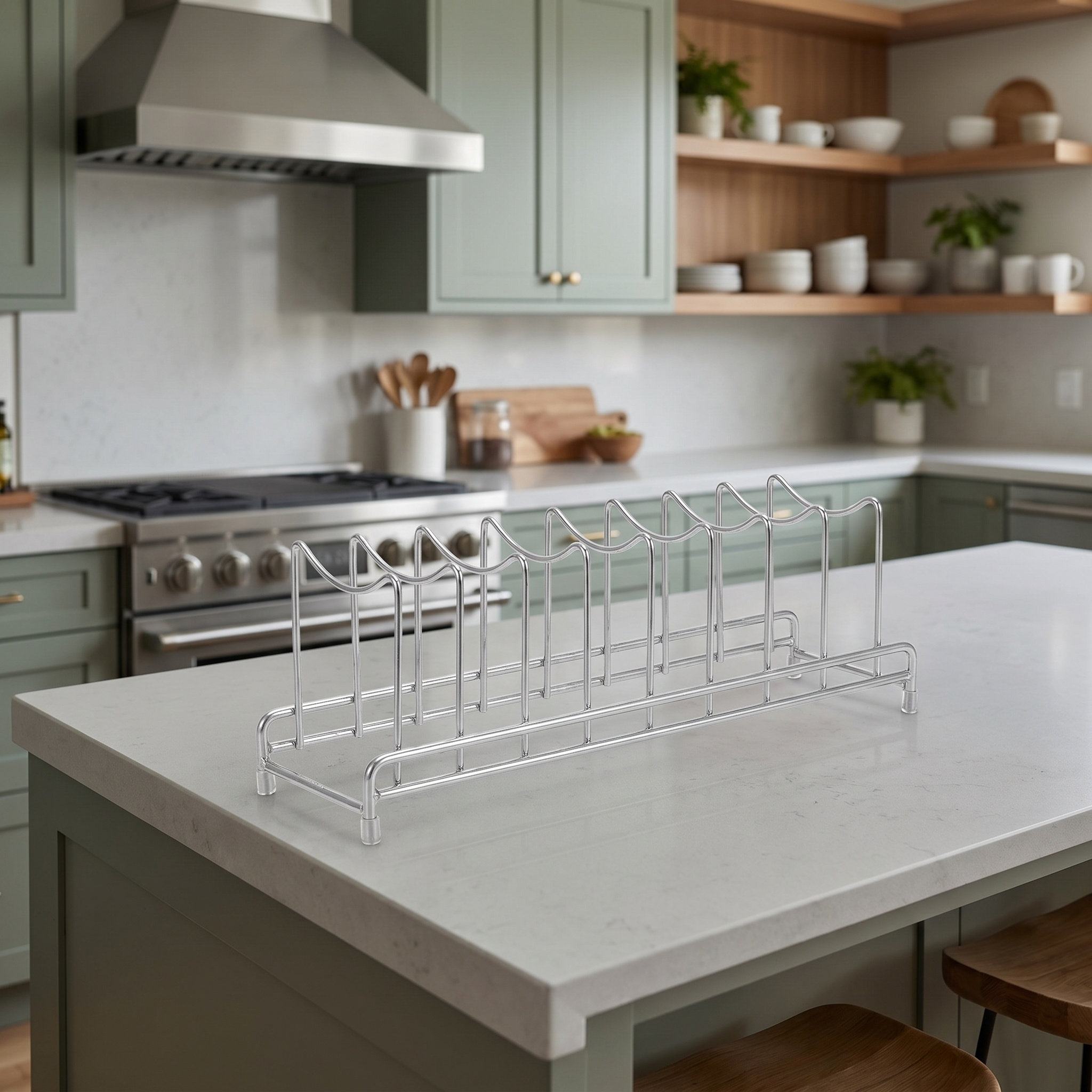 ชั้นวางฝาหม้อสแตนเลส 9 ช่อง สำ - Kitchen Baking Sheet Organizer บทวิจารณ์และราคา